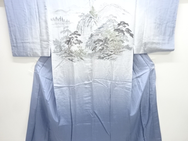 JAPANESE KIMONO / ANTIQUE MENS JUBAN / SILK / SCENERY OF TEMPLE